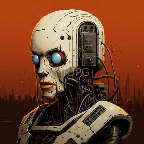 iron hard humanoid skulls feature glowing blue eye accents