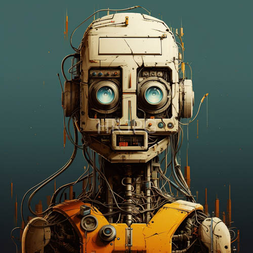 complex humanoid robots feature exposed wiring metallic components