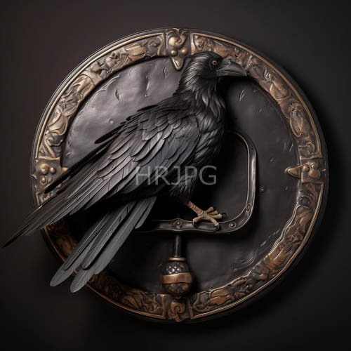 black ravens perch upon ornate circular metal plates