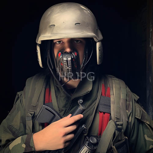 High Resolution: Olive Skinned Soldiers Stare Forward Behind Black Masks download. | HRJPG.com