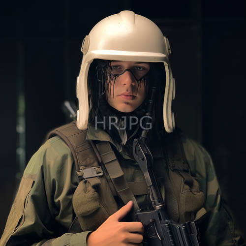 intense female soldiers peer under white tactical helmets