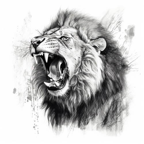 profiled angry lion heads appear with bared teeth