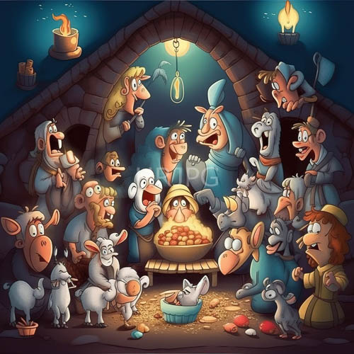 animated nativity scenes feature monkeys gathered around mangers