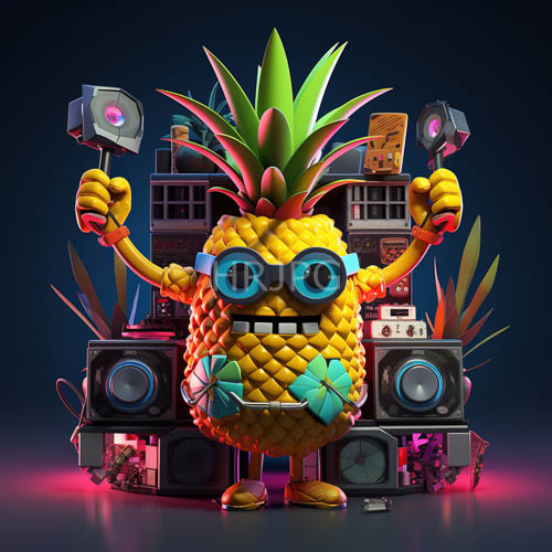 vibrant pineapple djs wear blue goggles holding flashlights