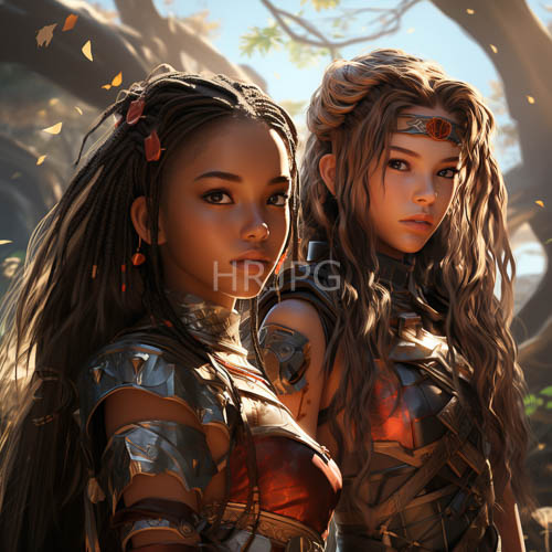 High Resolution: Obscure Skinned Fantasy Warriors Stand Amidst Forest Clearings download. | HRJPG.com