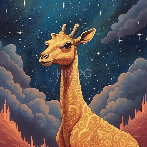 High Resolution: Aureate Patterned Giraffes Stand Beneath Starry Night Skies download. | HRJPG.com
