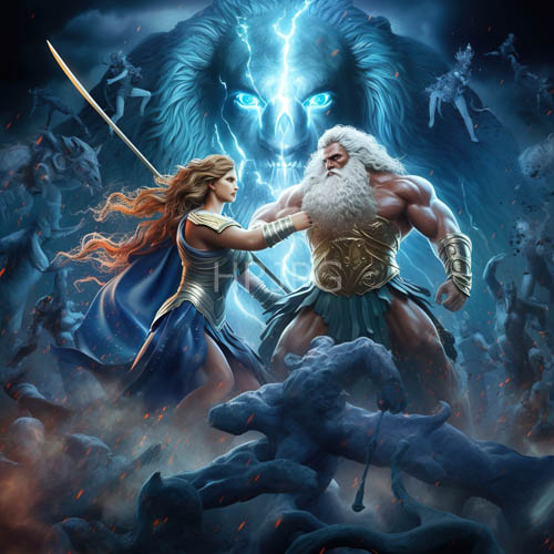 heroic athena faces golden armored figures within chaos
