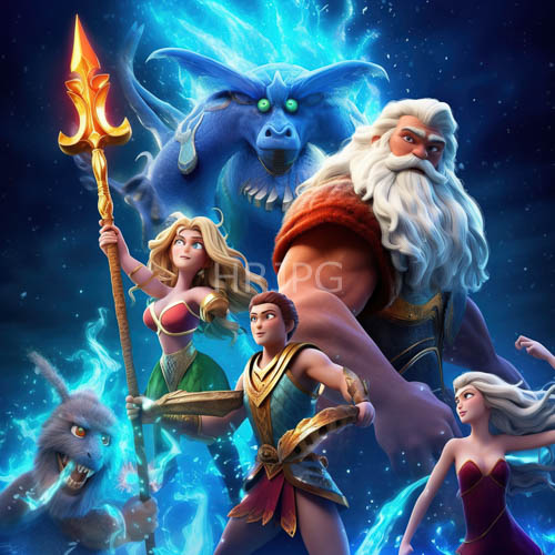 vivid characters pose against glowing ethereal blue backgrounds