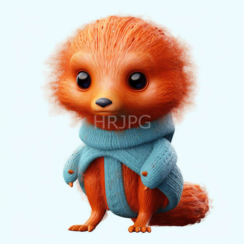 small fluffy foxes wear light blue knitted sweaters