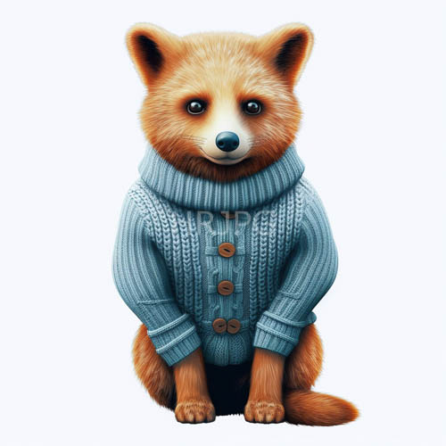 blue knitted sweaters adorn adorable red panda cubs