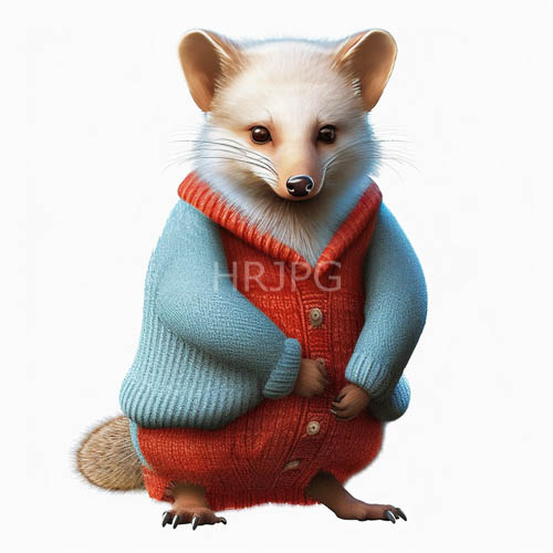 High Resolution: Whimsical Ferrets Stand Upright Wearing Teal Blue Sweaters download. | HRJPG.com