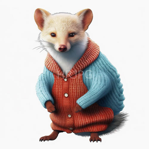 expressive ferrets wear oversized teal sweaters and cardigans