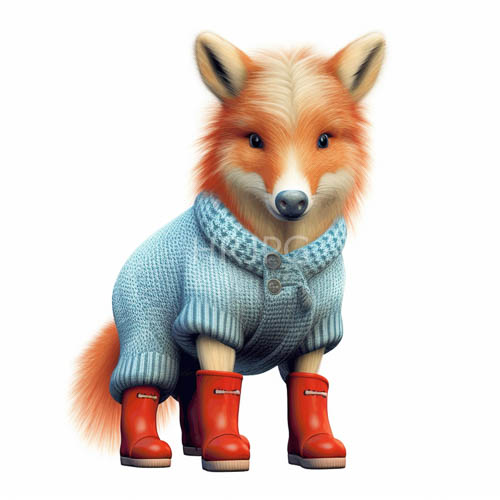 High Resolution: White Marked Red Foxes Wear Light Blue Sweaters download. | HRJPG.com