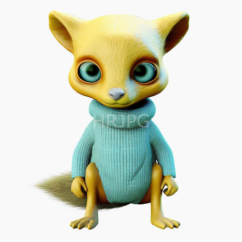 light blue knitted turtlenecks adorn anthropomorphic yellow foxes
