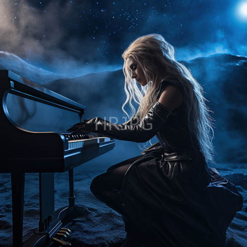 silver haired piano players stand amidst misty landscapes