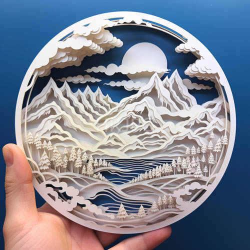 High Resolution: Sophisticatedly Cut Circular Paper Art Depicts Mountain Peaks download. | HRJPG.com