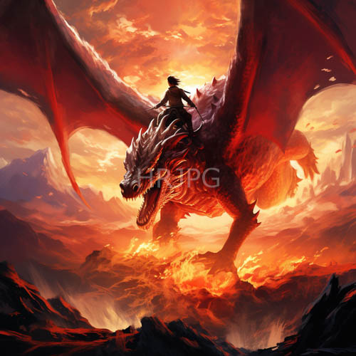 fiery sunlight glints off scales of red dragons