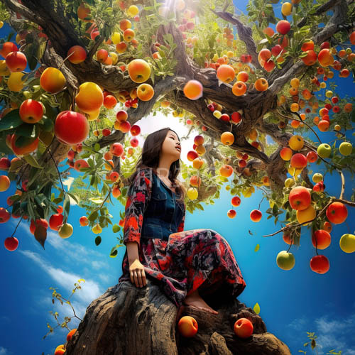 sunshine filters through leaves as asian women sit