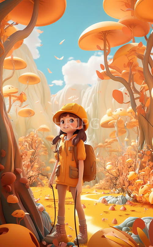 autumn forests hide orange outfitted girls amidst mushrooms
