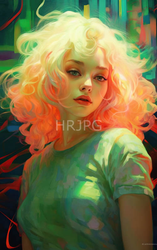 abstractly rendered young woman displays pink hues backdrop