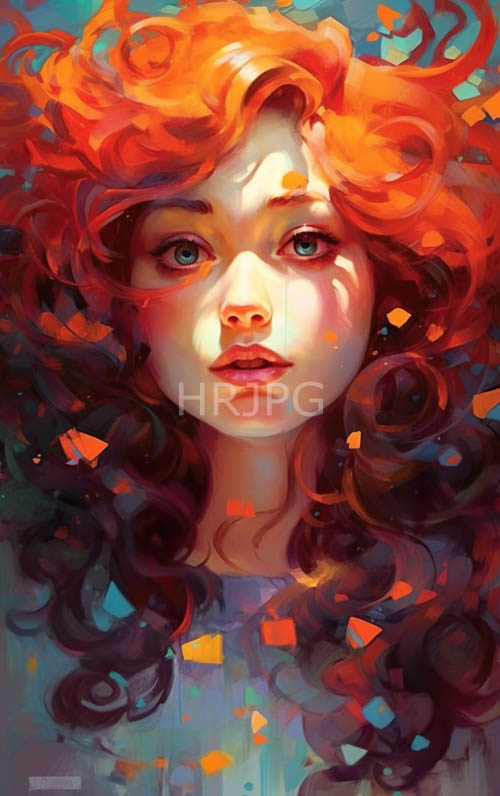 glow spun red curls frame faces against abstract backgrounds
