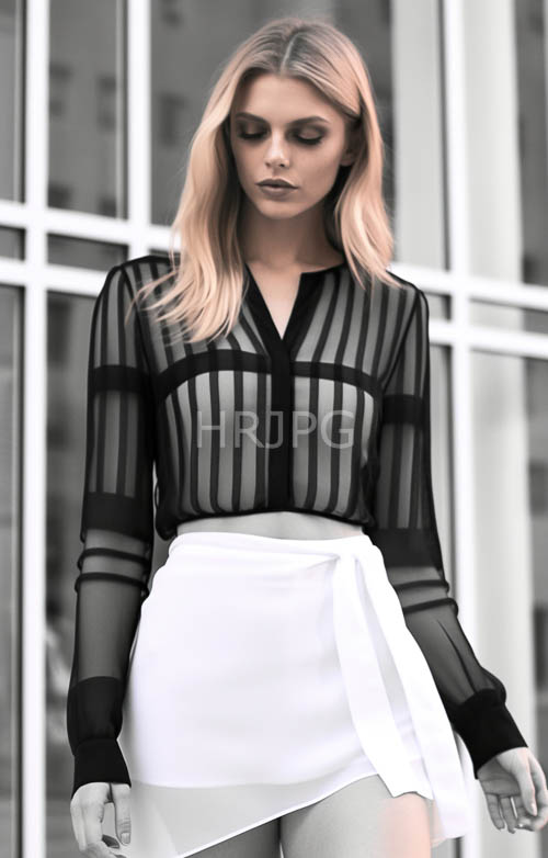 sheer black tops drape blonde women outdoors daily