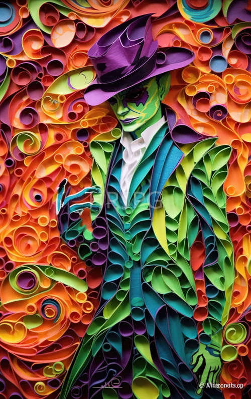 High Resolution: Vivid Purple Teal Fabrics Drape Anthropomorphic Green Figures download. | HRJPG.com
