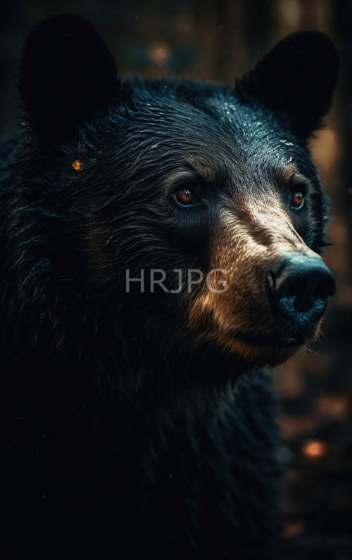 darkened wet fur highlights intense black bear gaze