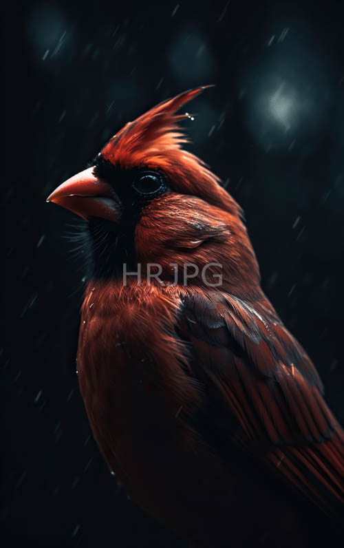 High Resolution: Red Cardinals Perch Amidst Gentle Rainfall Moody Scene download. | HRJPG.com