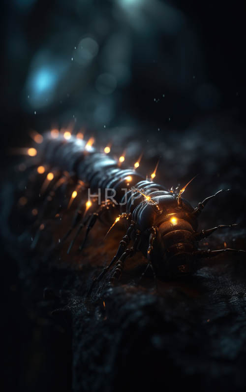 glowing orange spots illuminate dark caterpillars macro portrait