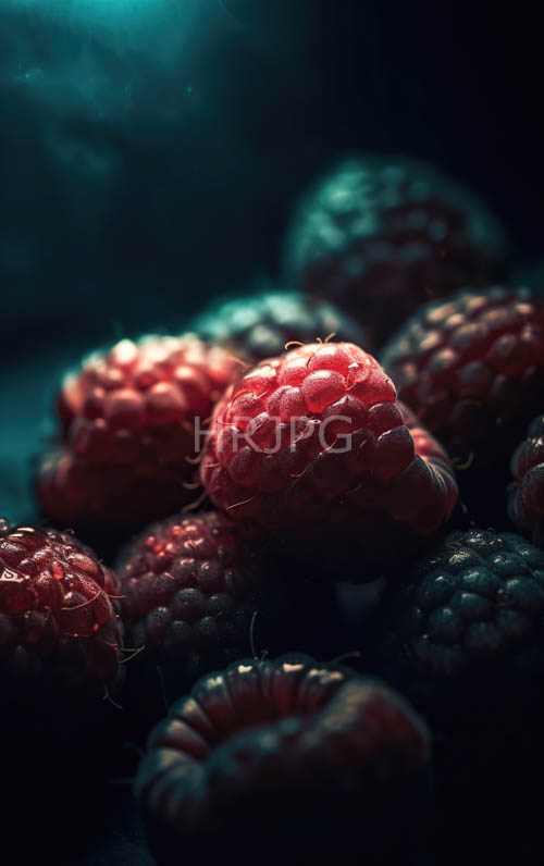 High Resolution: Ripe Red Raspberries Cluster Together In Studio Composition download. | HRJPG.com