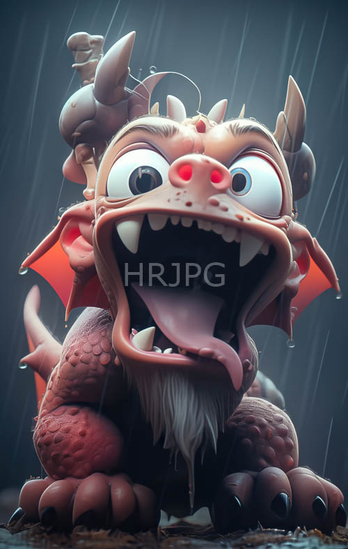 High Resolution: Red Horned Dragons Roar Mid Storm With Rain Splashing download. | HRJPG.com