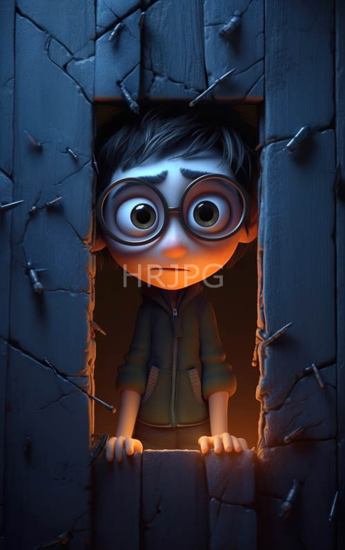 jagged wooden plank cracks frame anxious boy faces daily