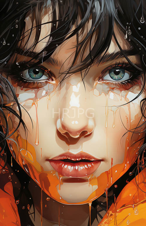 viscous orange syrup drips down faces of tearful women