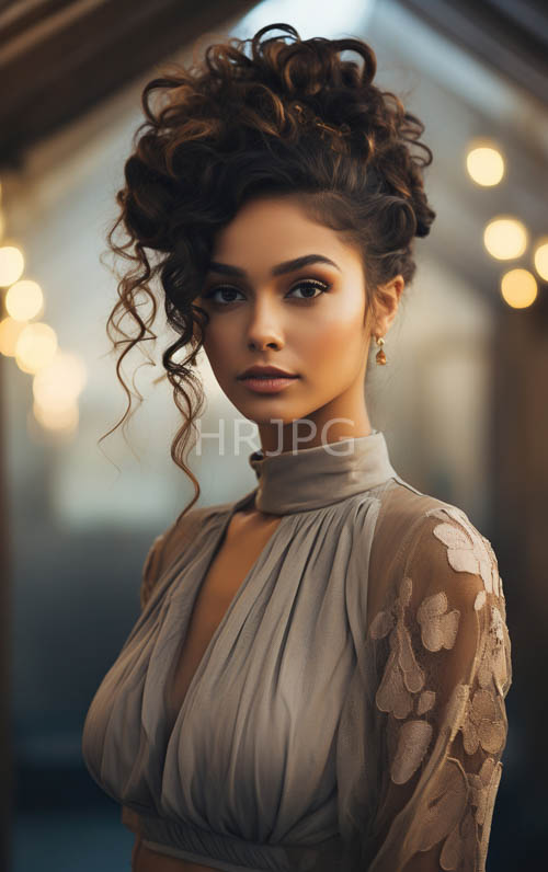 High Resolution: Voluminous Brown Curls Frame Attractive Women With Grace Daily download. | HRJPG.com