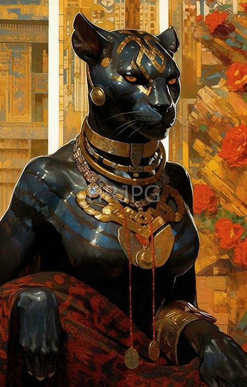 muscular black panthers adorn ancient egyptian style gold jewelry