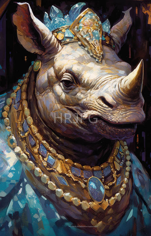 opulent turquoise adorned rhinos appear against dark backgrounds today