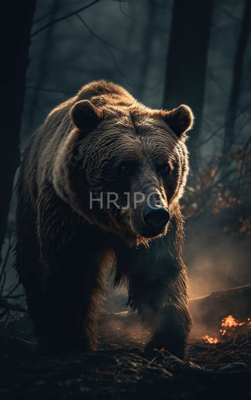 imposing brown bears traverse misty forest dusk paths