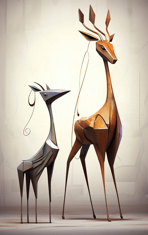 stylized abstract antelopes stand against beige gradient backgrounds