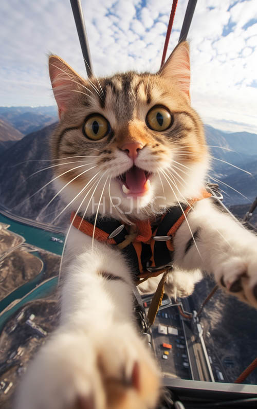 High Resolution: Flying Tabby Cats Navigate Small Aircraft Above Mountains download. | HRJPG.com
