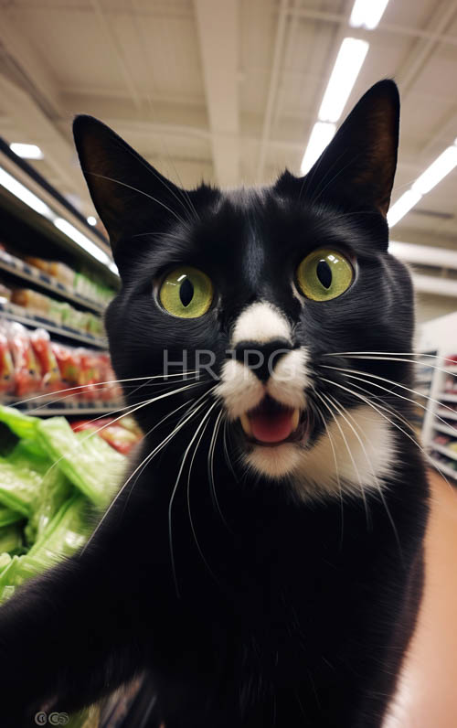 High Resolution: Colorful Supermarket Shelves Frame Black White Cat Portraits download. | HRJPG.com