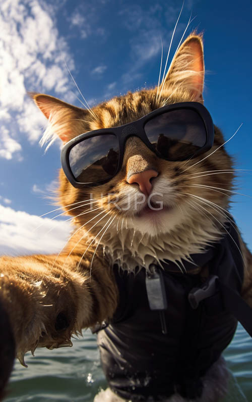 snorkeling gear clad orange tabby cats gaze forward