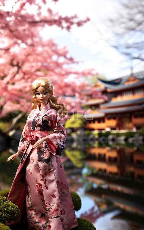 High Resolution: Anime Inspired Dolls Stand Before Traditional Japanese Architecture download. | HRJPG.com