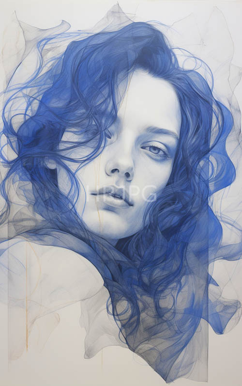 soft lit figures with blue hair stand against backgrounds