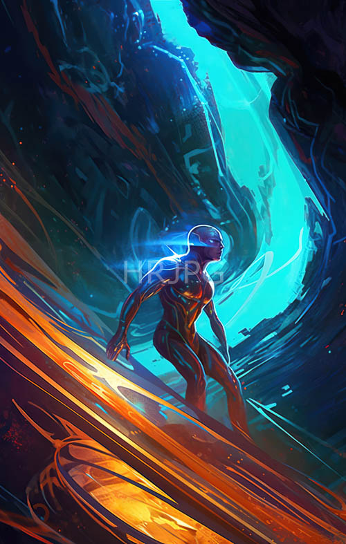 High Resolution: Muscular Androgynous Humanoids Stand Within Cavernous Blue Environments download. | HRJPG.com