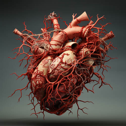 human heart anatomical precision rendered with hyperrealistic techniques on pale beige backgrounds