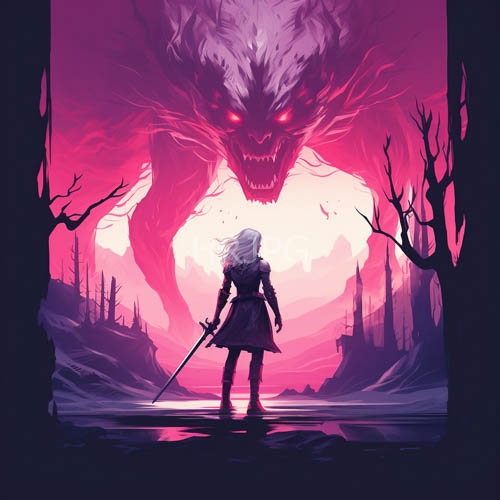 female warriors stand firm against towering pinkilluminated dragons in dark forest clearings at sunset