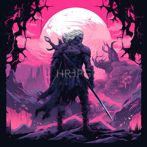 High Resolution: Moonlit warriors in contemplation atop rocky terrain with twisted trees download. | HRJPG.com