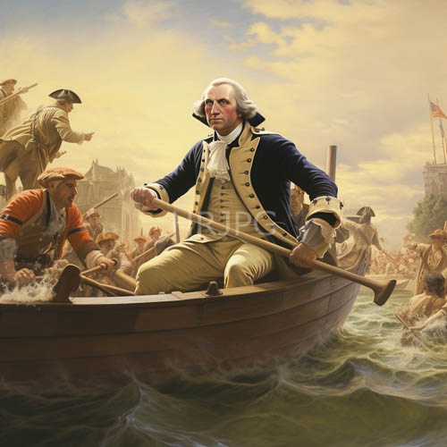 High Resolution: Eighteenthcentury naval uniforms distinguish George Washington as he rows vigorously on turbulent waters in a partly cloudy daylit environment amidst historical narratives download. | HRJPG.com