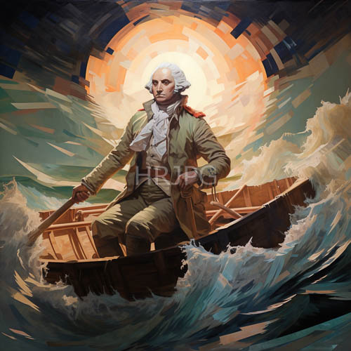 elderly sailor battles turbulent waves in a military coat under sunburst sky